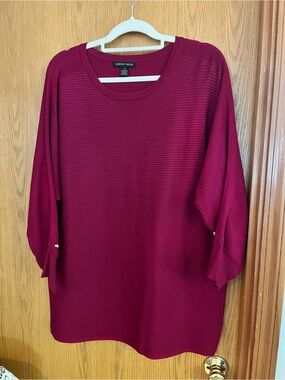 Carolyn Taylor Burgundy Ribbed Dolman Sleeve Crewneck Top